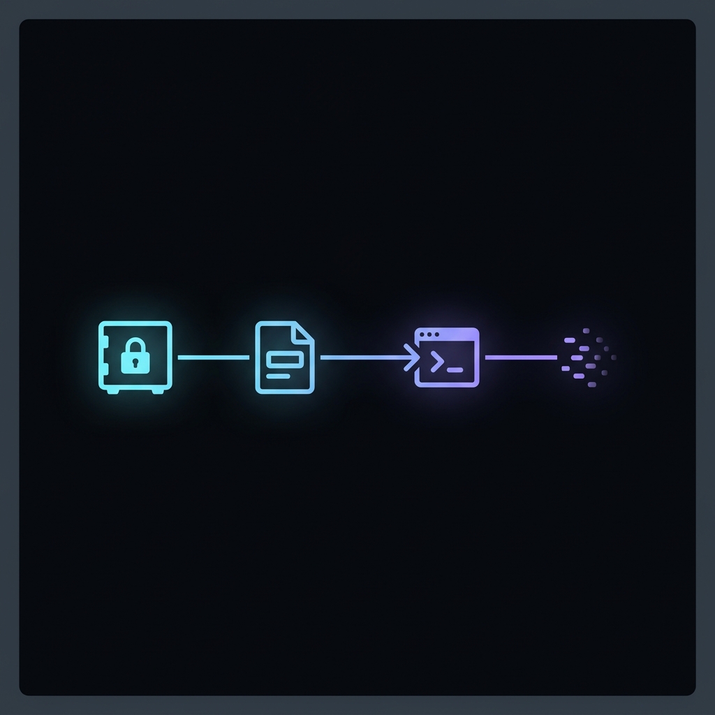 Diagram: unlock vault, read entry fields, spawn child process, clean exit